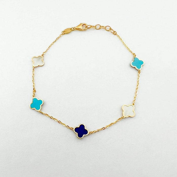 14K Yellow Gold Turquoise Clover Bracelet