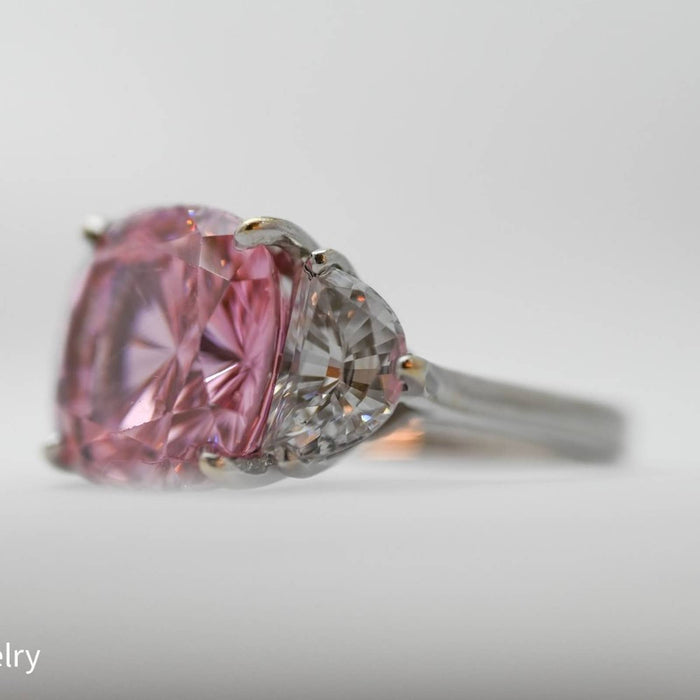 9 Carat Cushion Cut Pink Topaz Cocktail Ring 14k White Gold