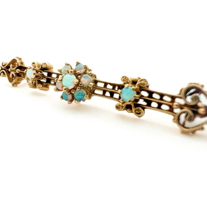 Antique Victorian Opal Bar Brooch Pin 14K Yellow Gold