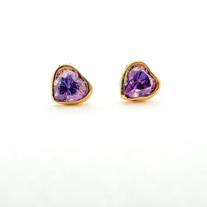 Purple Topaz Heart Stud Earrings 14K Yellow Gold