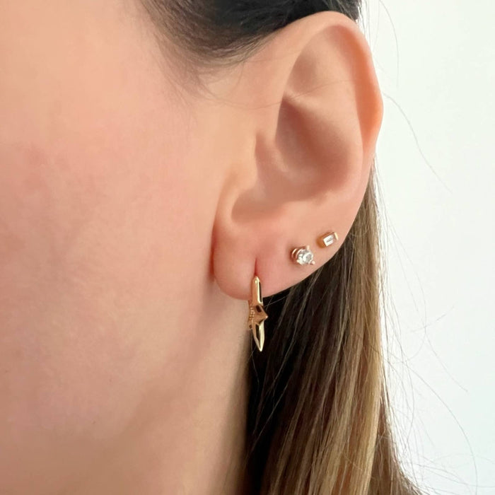 Black Enamel 14K Yellow Gold Star Hoop Earrings Earrings