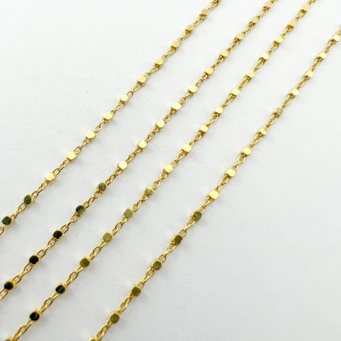 14k Yellow Gold Solid Square Bead Chain Necklace