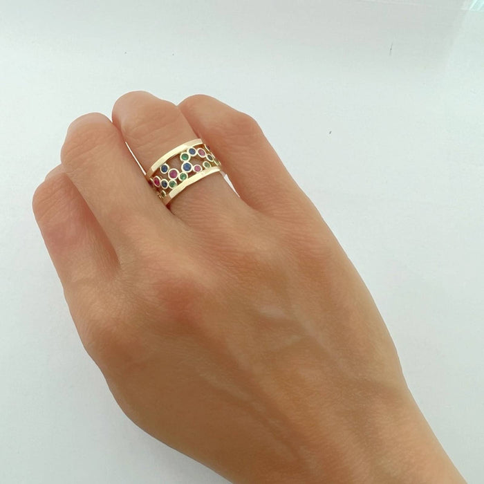 Multi Color Eternity Thick Band 14K Yellow Gold