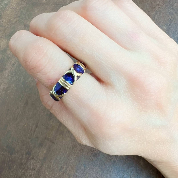 Hidalgo 14k Yellow Gold Blue Enamel Ring