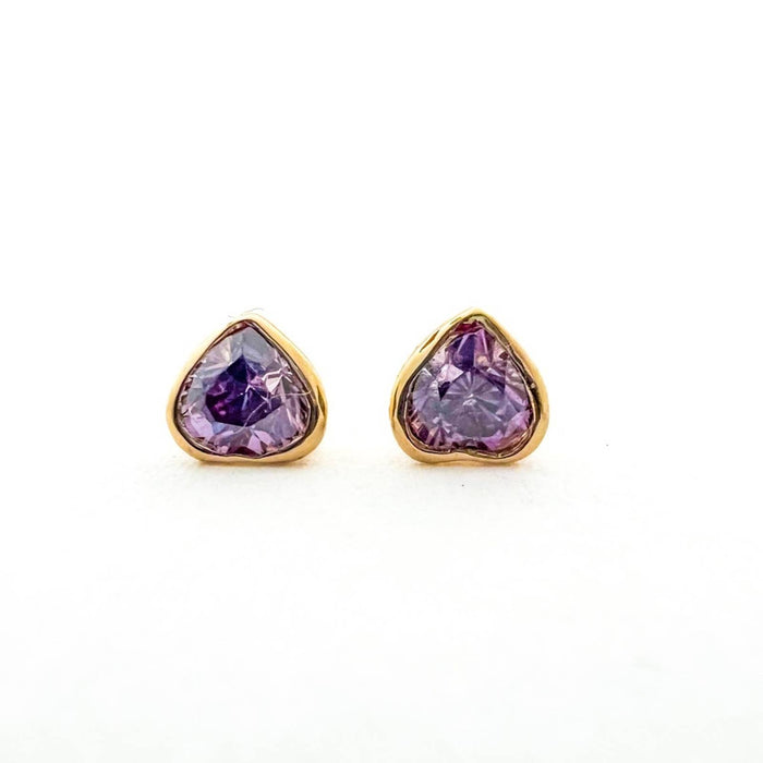 Purple Topaz Heart Stud Earrings 14K Yellow Gold