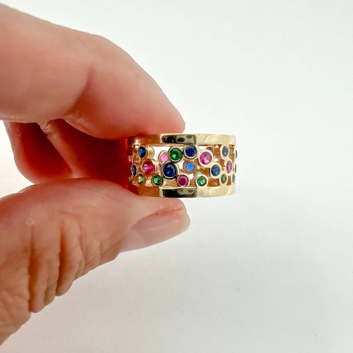 Multi Color Eternity Thick Band 14K Yellow Gold