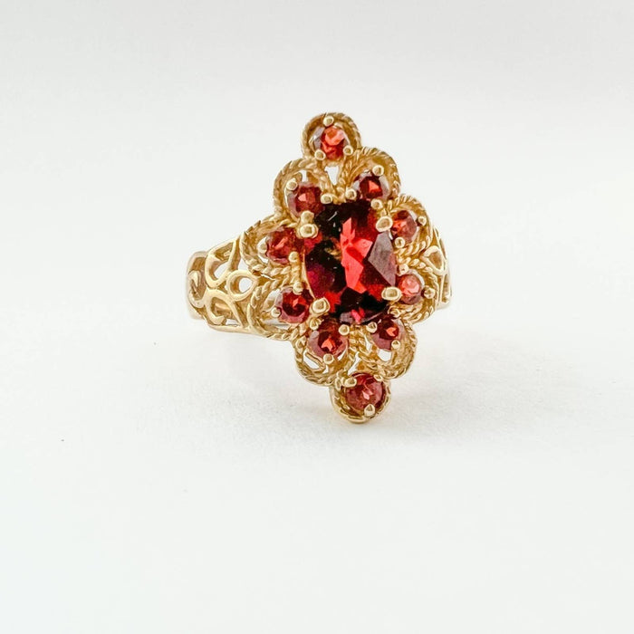 Antique Garnet 10K Yellow Gold Cluster Ring