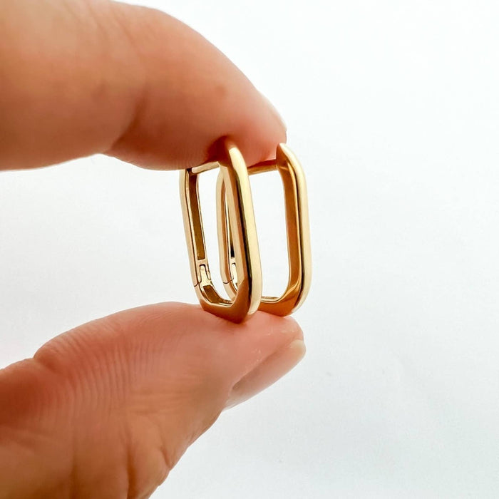 Paper Clip Huggie Hoops Earrings 14K Yellow Gold