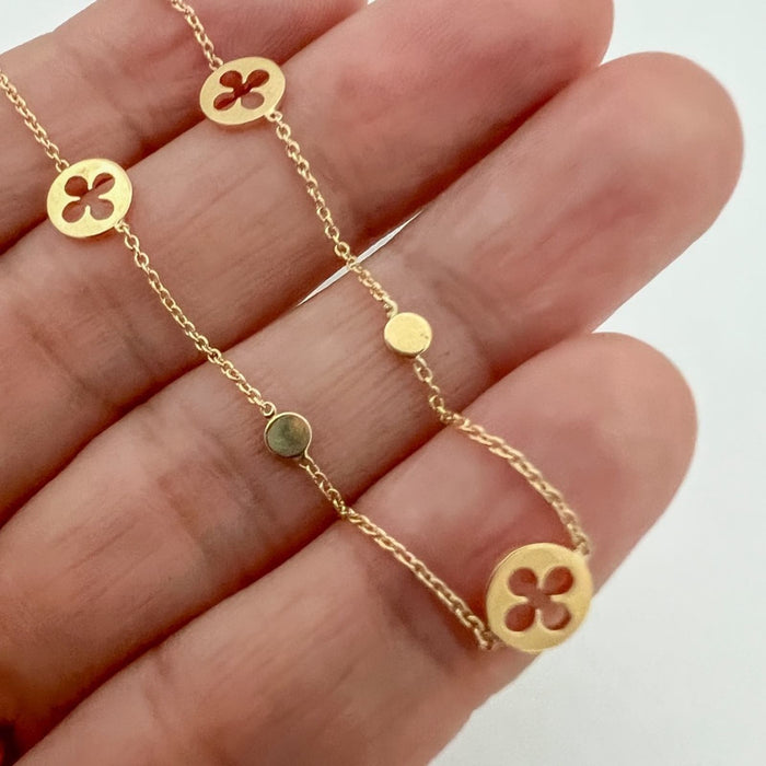 Open Clover Station Necklace 14K Yellow Gold