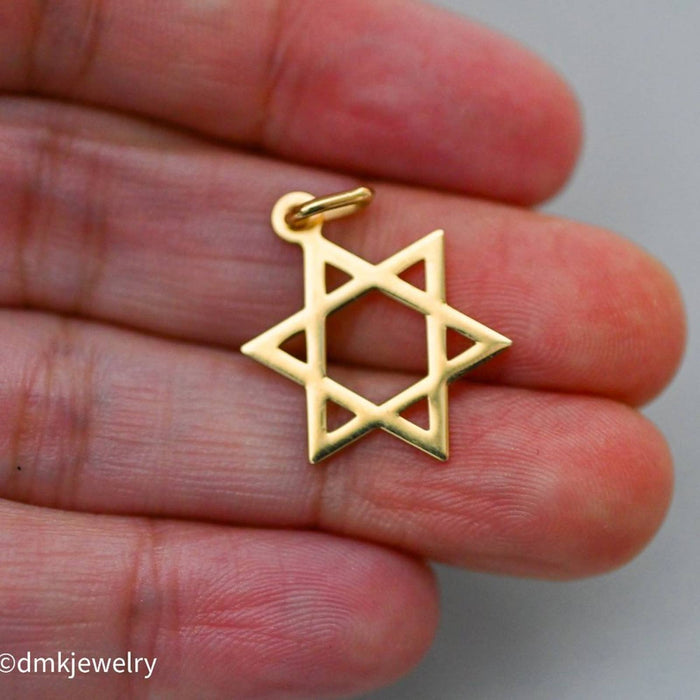 14K Yellow Gold Star of David Charm Pendant