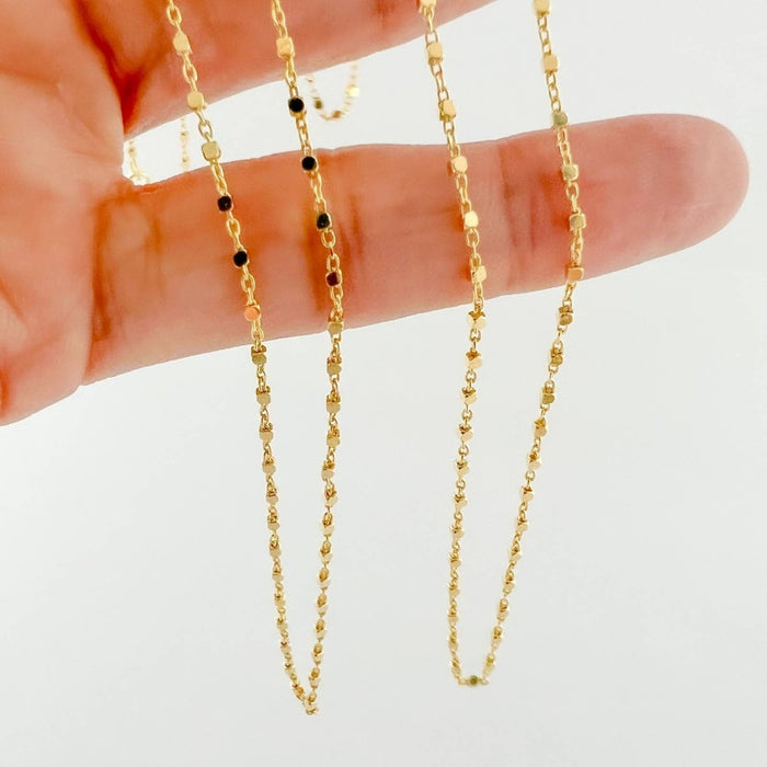 14k Yellow Gold Solid Square Bead Chain Necklace