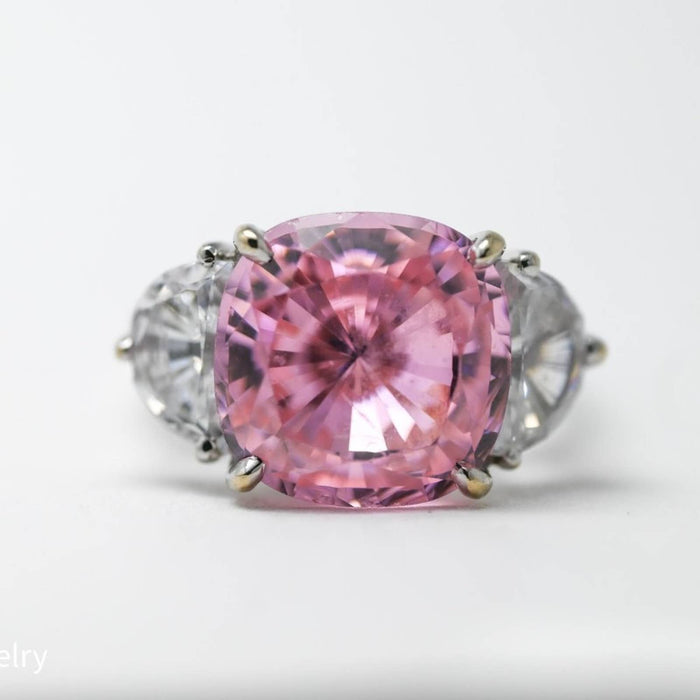 9 Carat Cushion Cut Pink Topaz Cocktail Ring 14k White Gold