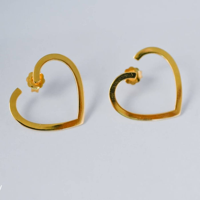 14k Yellow Gold Heart Hoop Earrings