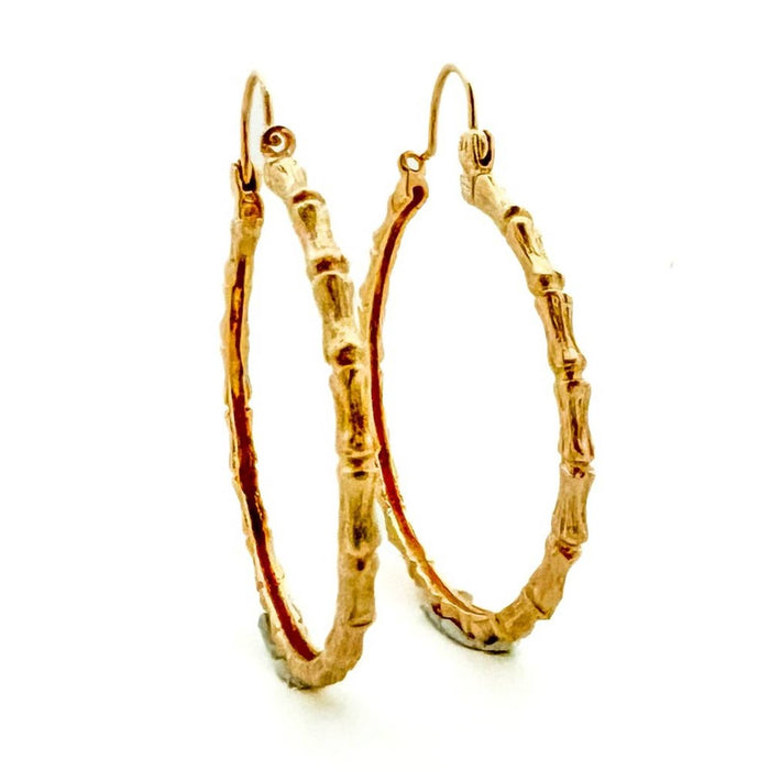 18k Yellow Gold Bamboo Hoop Earrings