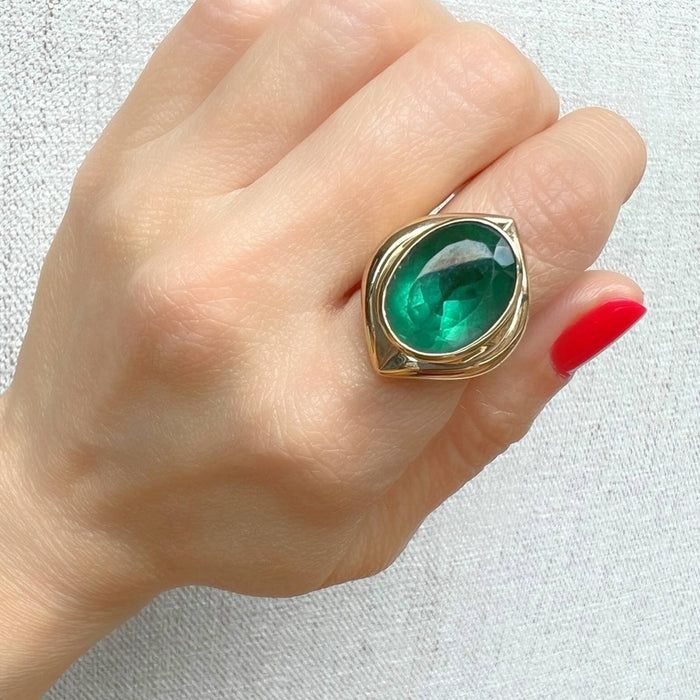 14K Yellow Gold Green Tourmaline Vintage Ring