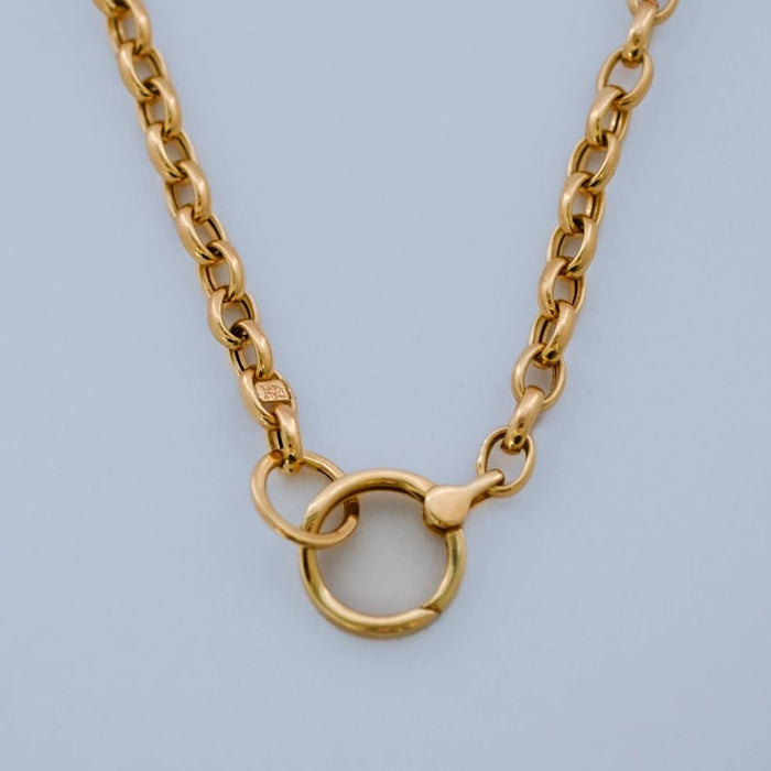 14K Yellow Gold Oval Rolo Chain Charm Necklace