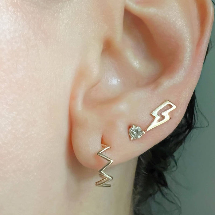 14k Yellow Gold zigzag Mini hoops earrings