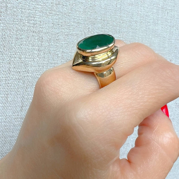 14K Yellow Gold Green Tourmaline Vintage Ring