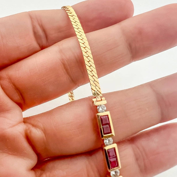 Vintage Ruby and Diamond Bracelet 14k Yellow Gold