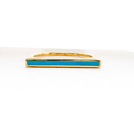 14K Yellow Gold Turquoise Bar Ring