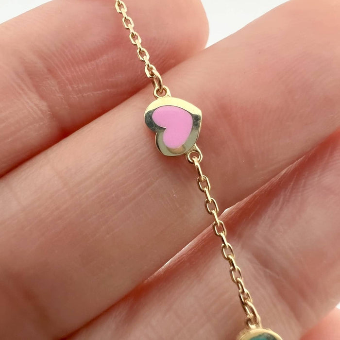 Enamel Heart Station Bracelet 14K Yellow Gold