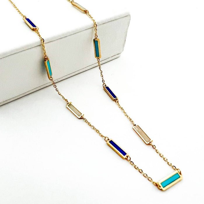 Inlay Alternate Color Bar Necklace 14K Yellow Gold