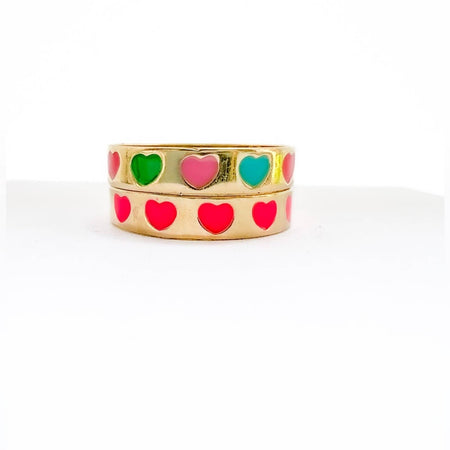 14K Yellow Gold Enamel Pink Heart Ring