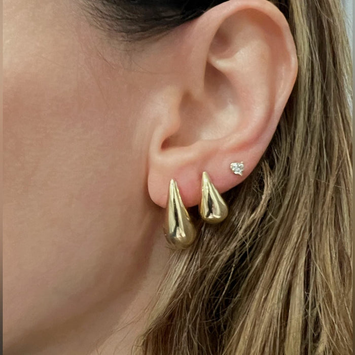 Mini Puffed Teardrop Hoops Earrings 14K Yellow Gold