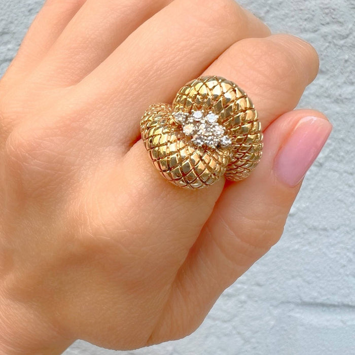 Vintage Diamond Cocktail Ring 14K Yellow Gold