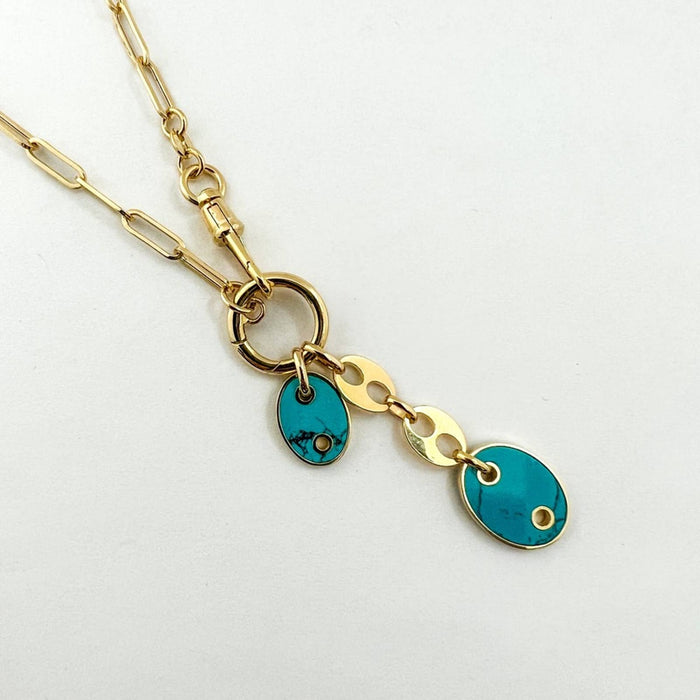 Turquoise Mariner Multifunctional Paperclip Necklace 14K Yellow Gold