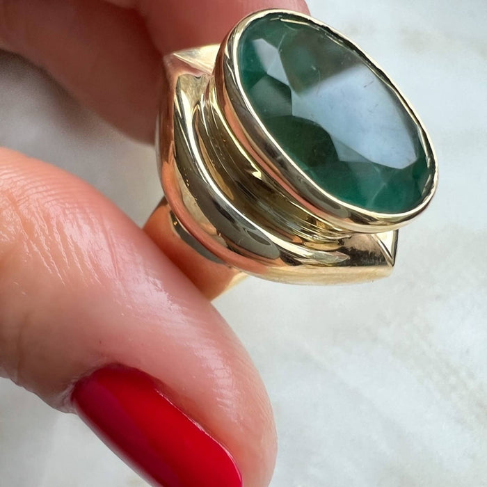 14K Yellow Gold Green Tourmaline Vintage Ring