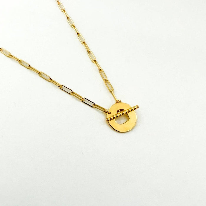 Paperclip Link Lariat Toggle Necklace in 14K Yellow Gold