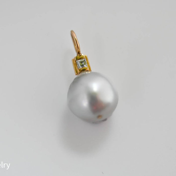 14K Yellow Gold Baroque Pearl and Diamond Pendant