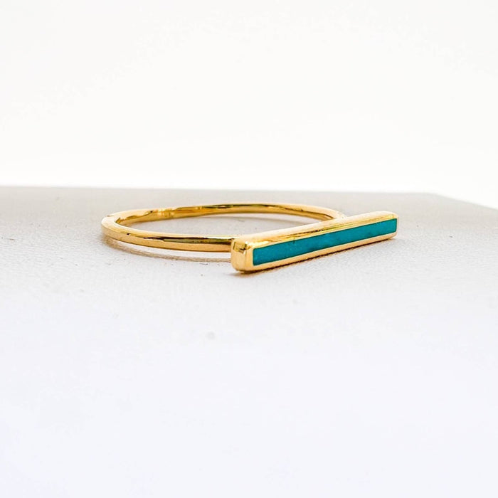 14K Yellow Gold Turquoise Bar Ring