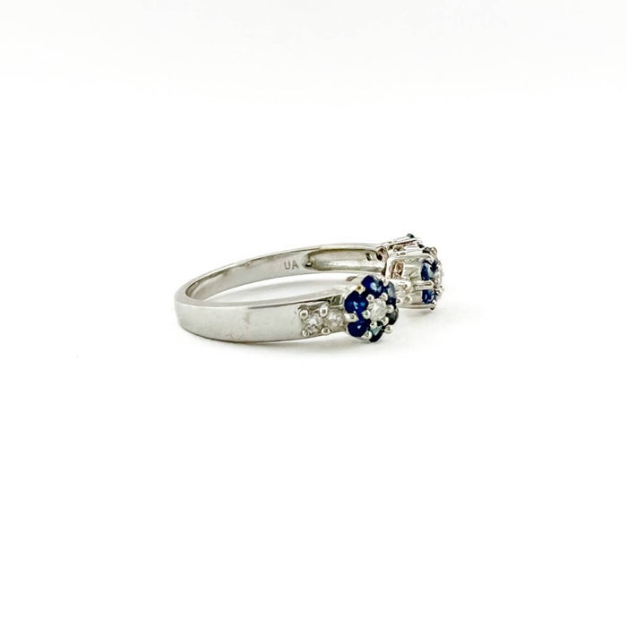 14K White Gold Sapphire and Diamond Flower Anniversary  Band Ring