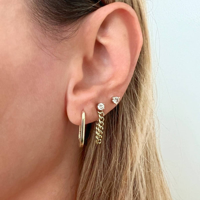 Paper Clip Huggie Hoops Earrings 14K Yellow Gold