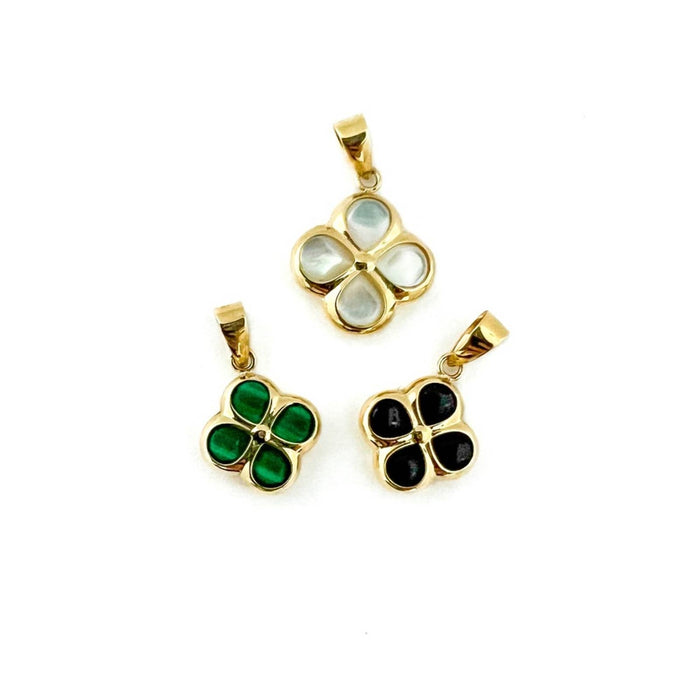 Puffed Lucky Clover Leaf Charm Pendant 14K Yellow Gold