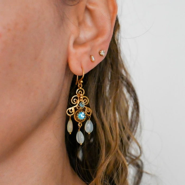 Becky Kelso 18K Yellow Gold Topaz Cabochon Chandelier Earrings