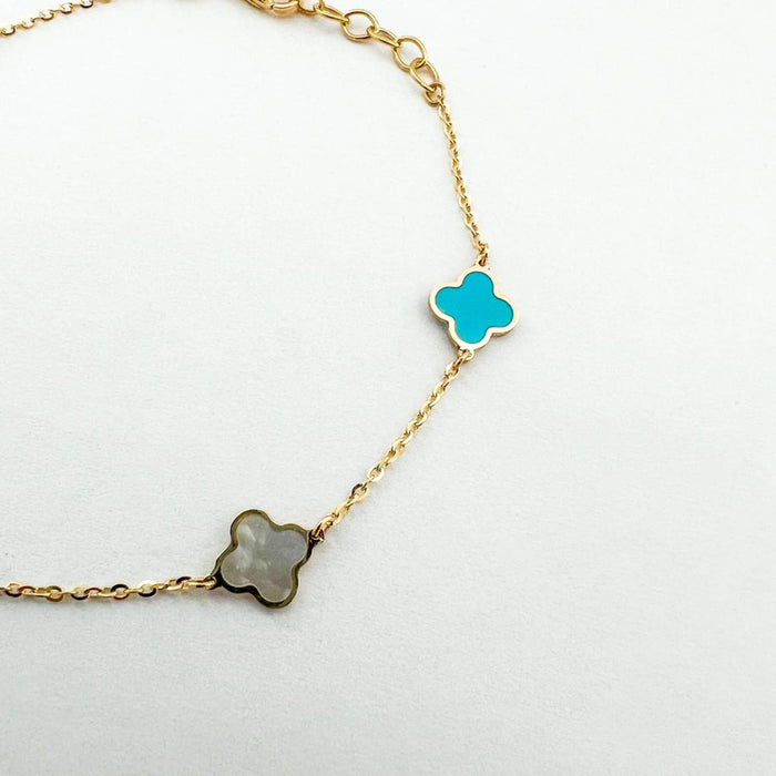 14K Yellow Gold Turquoise Clover Bracelet