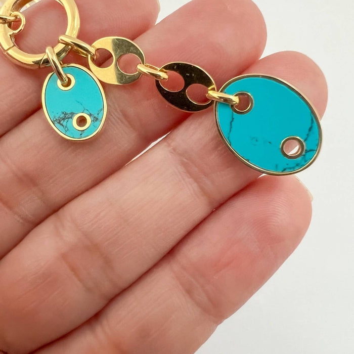 Turquoise Mariner charm necklace 14k gold 