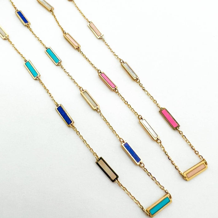 Inlay Alternate Color Bar Necklace 14K Yellow Gold