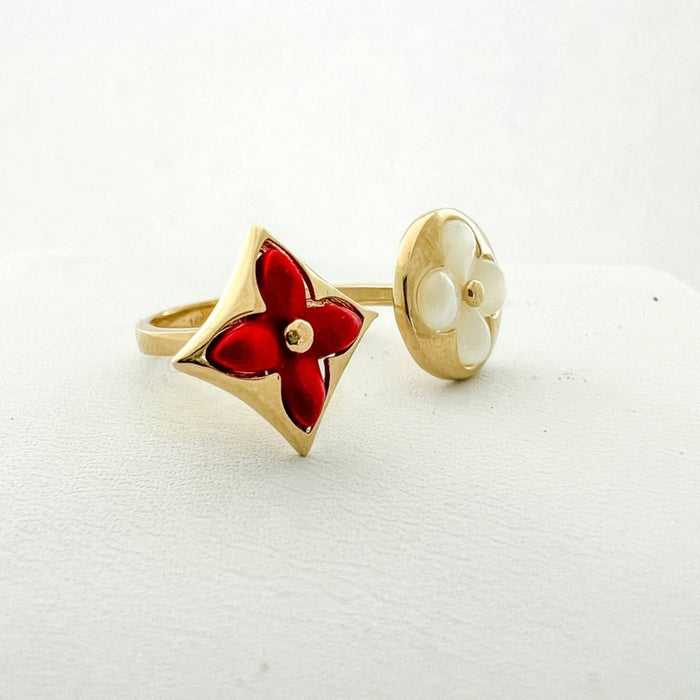 Double Flower Open Ring 14K Yellow Gold