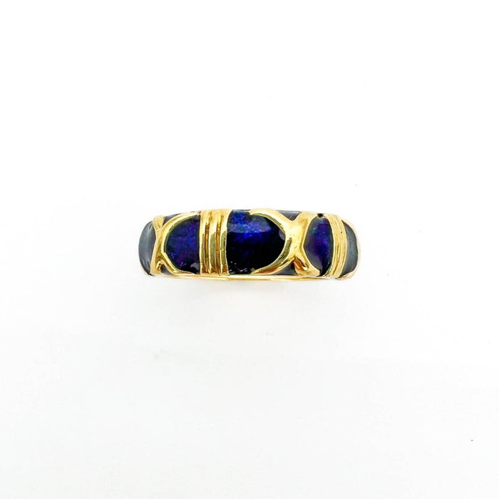 Hidalgo 14k Yellow Gold Blue Enamel Ring