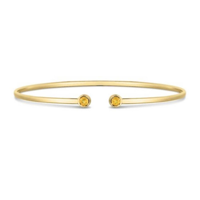 14K Yellow Gold Gemstone Open Cuff Bangle