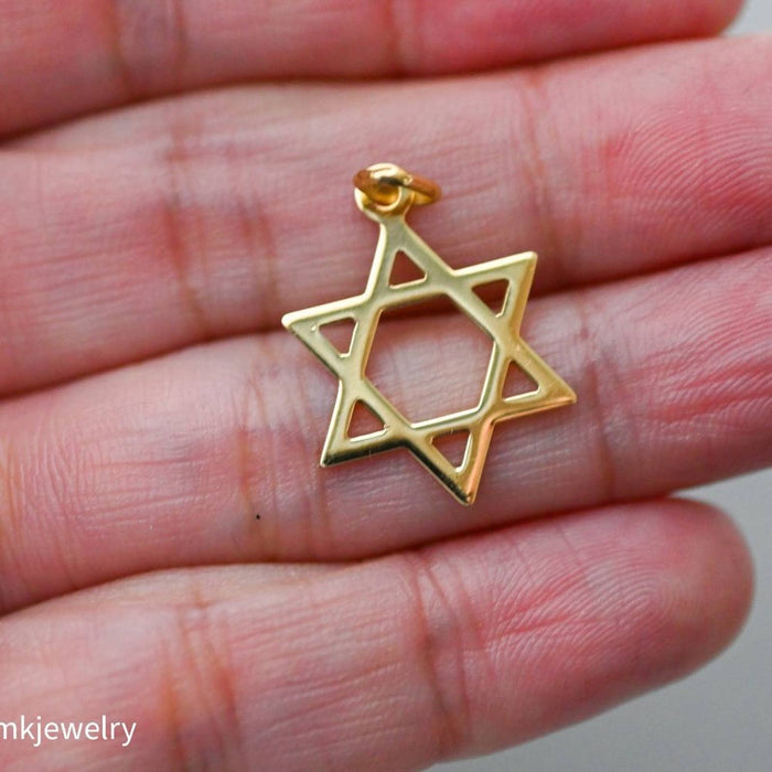 14K Yellow Gold Star of David Charm Pendant