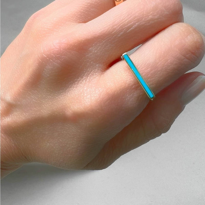 14K Yellow Gold Turquoise Bar Ring