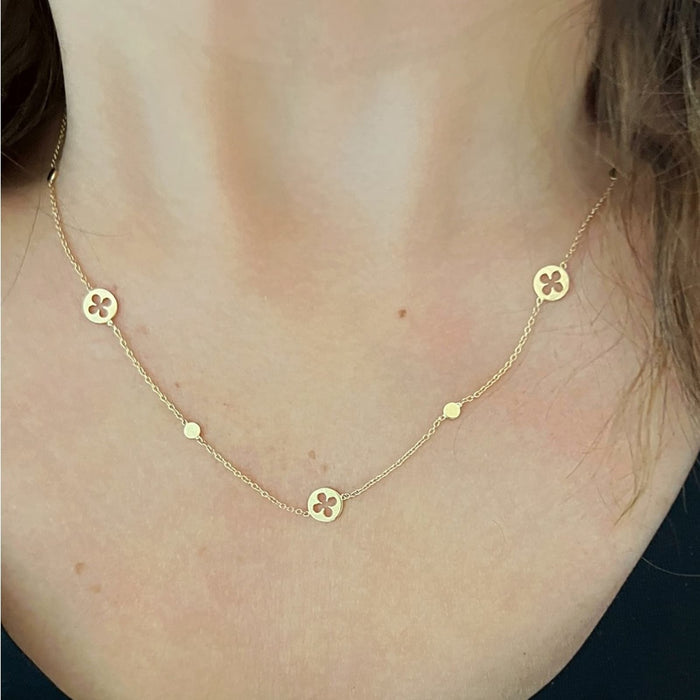 Open Clover Station Necklace 14K Yellow Gold