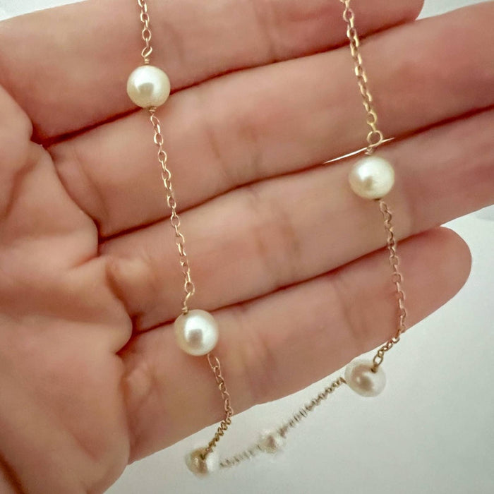 14K Yellow Gold Pearl Station Necklace