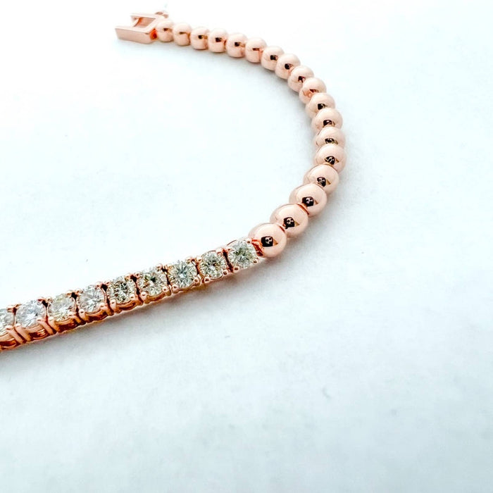 Gold Bead And Diamond Tennis Bracelet 14K Rose Gold