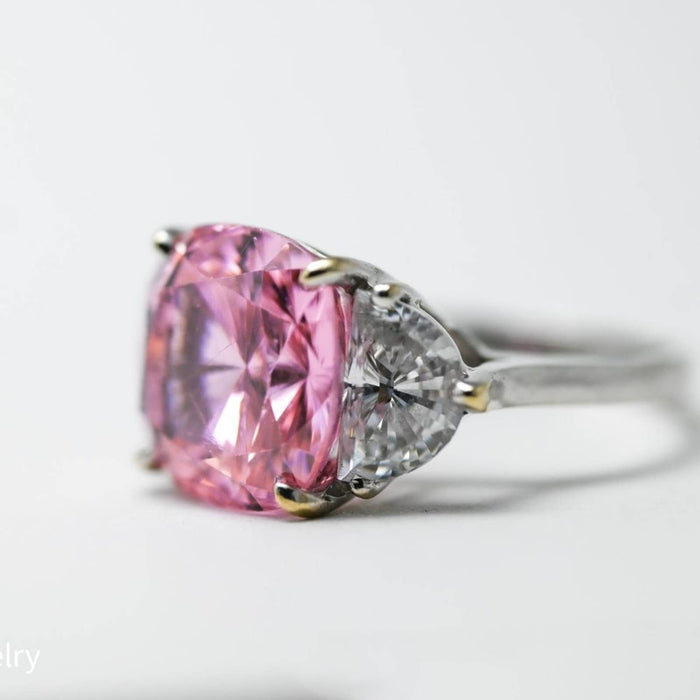 9 Carat Cushion Cut Pink Topaz Cocktail Ring 14k White Gold